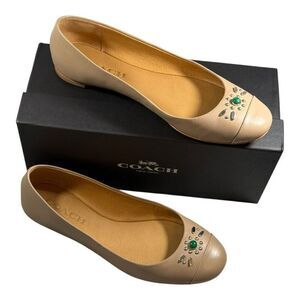 Coach Farrell Women’s Semi Matte Calf Ballet Flats Shoes Stone Size 7